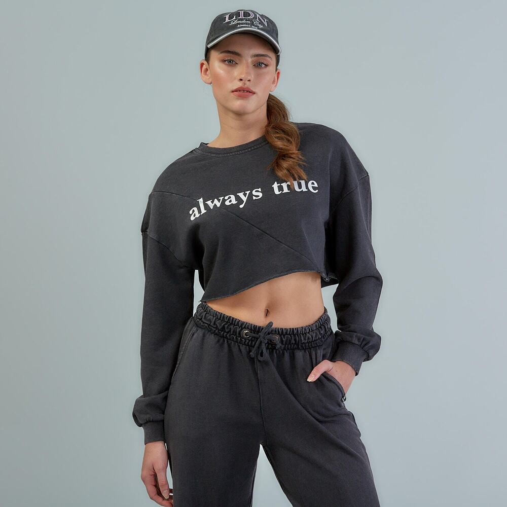 ADMIRAL Always True Cropped Graphic Sweatshirt Charcoal Gray Pullover NWT XL